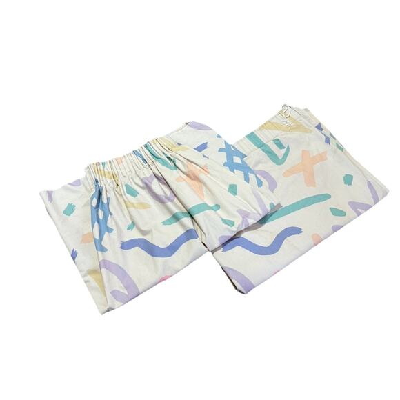 Pair Rare Memphis Core Custom Pleated Drapes Curtains Retro 80s Pop Art Print 2 - Picture 2 of 12